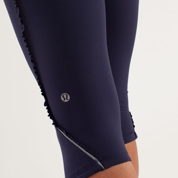 Lululemon Run: Fast& Free Crop Deep Indigo / Mirage Deep Indigo / White sz 4 EUC - Picture 5 of 16